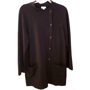 J. Jill Pima Cotton Blend LongLine Relaxed Snapfront Black Cardigan Size L GUC